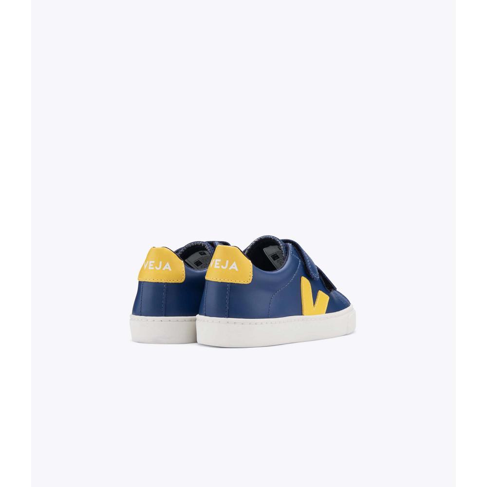 Navy/Yellow Kids' Veja ESPLAR LEATHER Sneakers | AU 813YXF